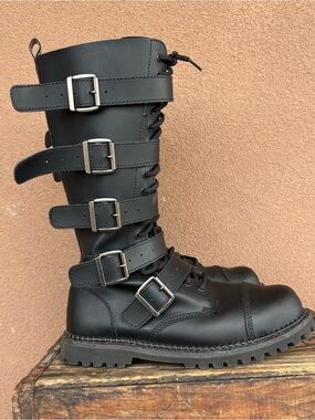 Demonia Riot 18 BK Black Knee High Steel Toe Boot